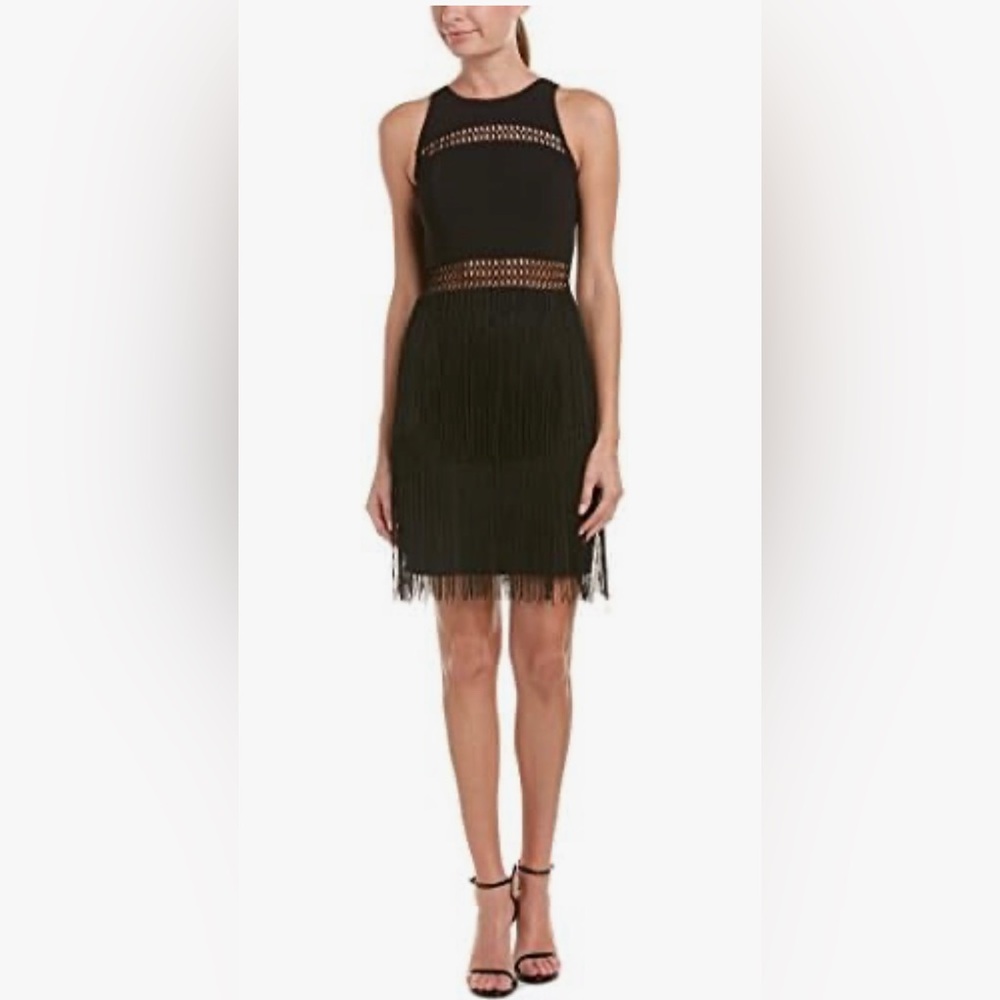 NWT Aidan by Aidan Mattox Women's Crepe Fringe Cocktail Dress